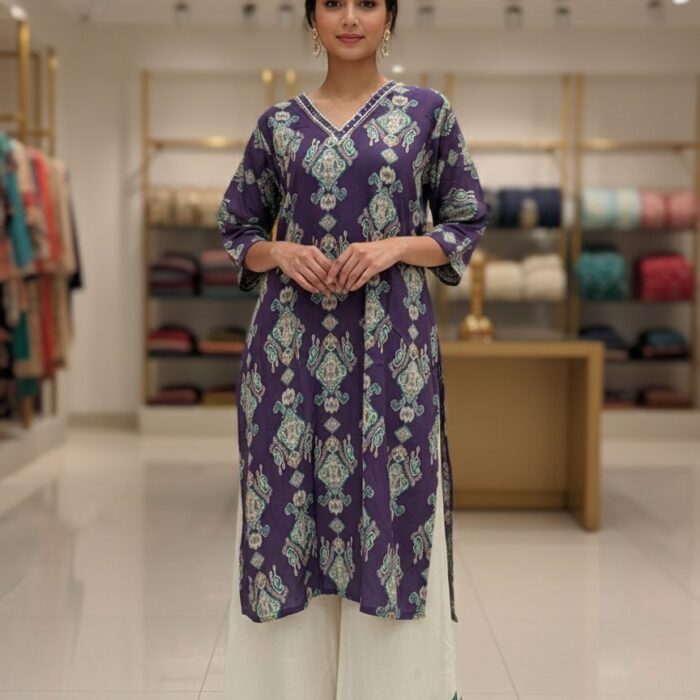 Luxe Premium Blue Kurta Pant Set with Stunning Embroidery Work