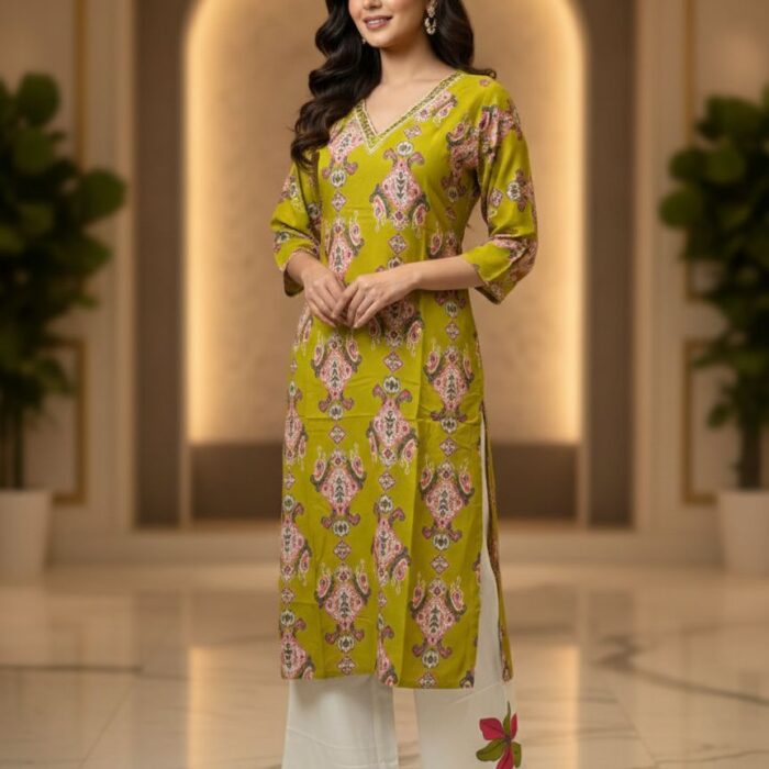 Luxe Premium Green Kurta Pant Set with Stunning Embroidery Work