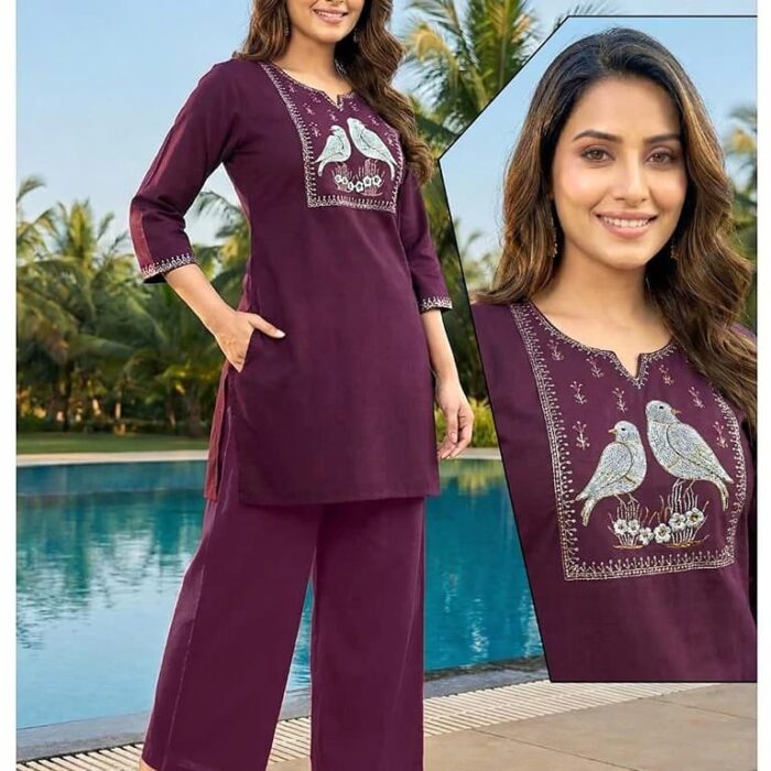 Premium Cotton Two Piece Co-Ord Set with Stunning Design Work