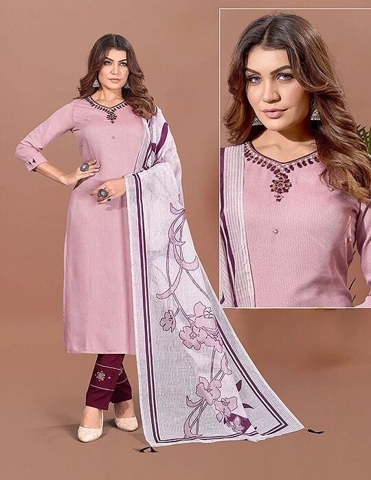 Luxe Posh Purple Kurta Pant Dupatta Set with Unique Design