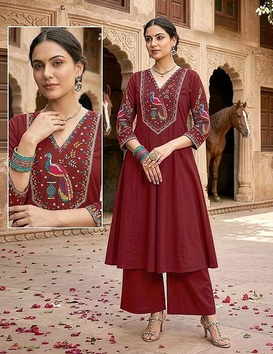 Premium Posh Look Kurta Pant Set with Unique Embroidery Design