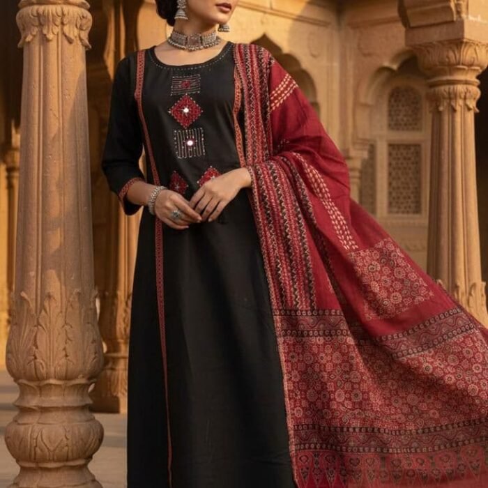 Luxe Posh Kurta Pant Dupatta Set with Unique Embroidery Design