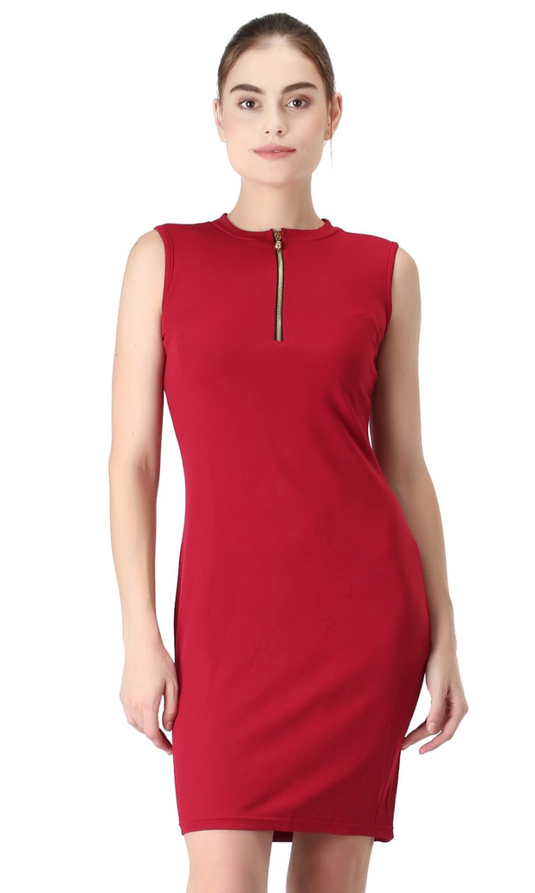 Luxe Modern Western Maroon Color One-piece Party Dress