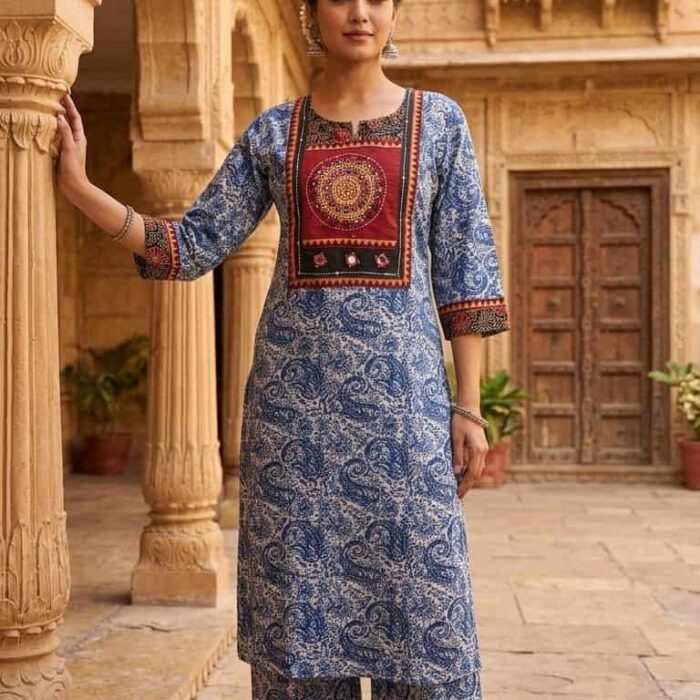 Luxe Premium Blue Kurta Pant Set with Stunning Embroidery Work