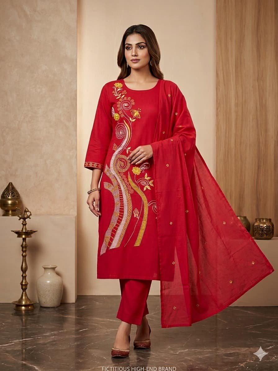 Premium Three Piece Set with Embroidery work