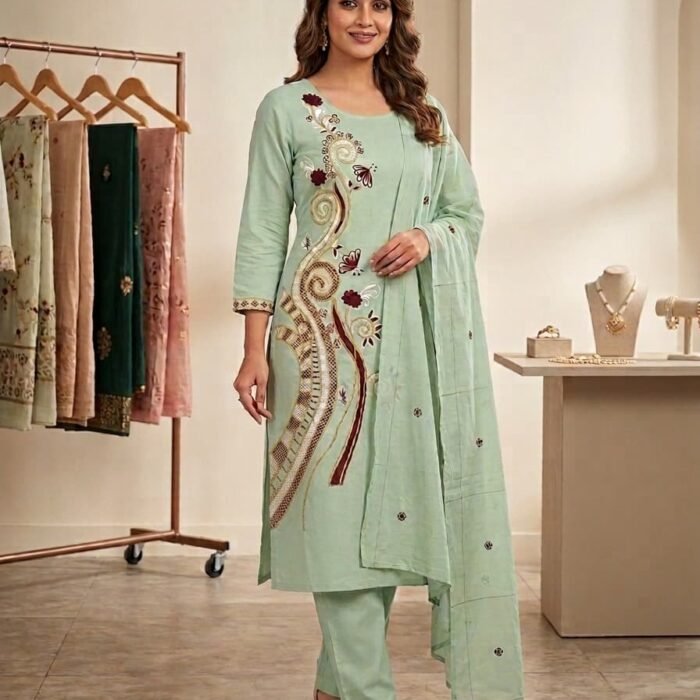 Premium Three Piece Set with Embroidery work