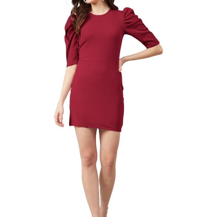 Luxe Modern Western Maroon Color One-piece Party Dress