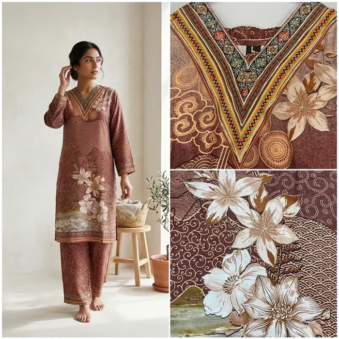 Chocolate Tropica Hand Work "Pure Viscose Muslin" Premium Cordset