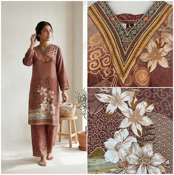 Chocolate Tropica Hand Work "Pure Viscose Muslin" Premium Cordset