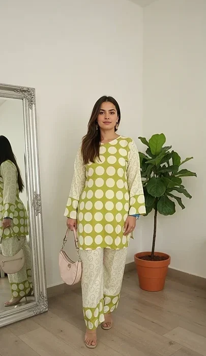Lime Green Polka Imported Rayon Premium Cordset