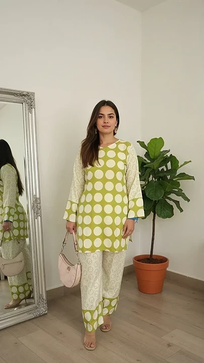 Lime Green Polka Imported Rayon Premium Cordset