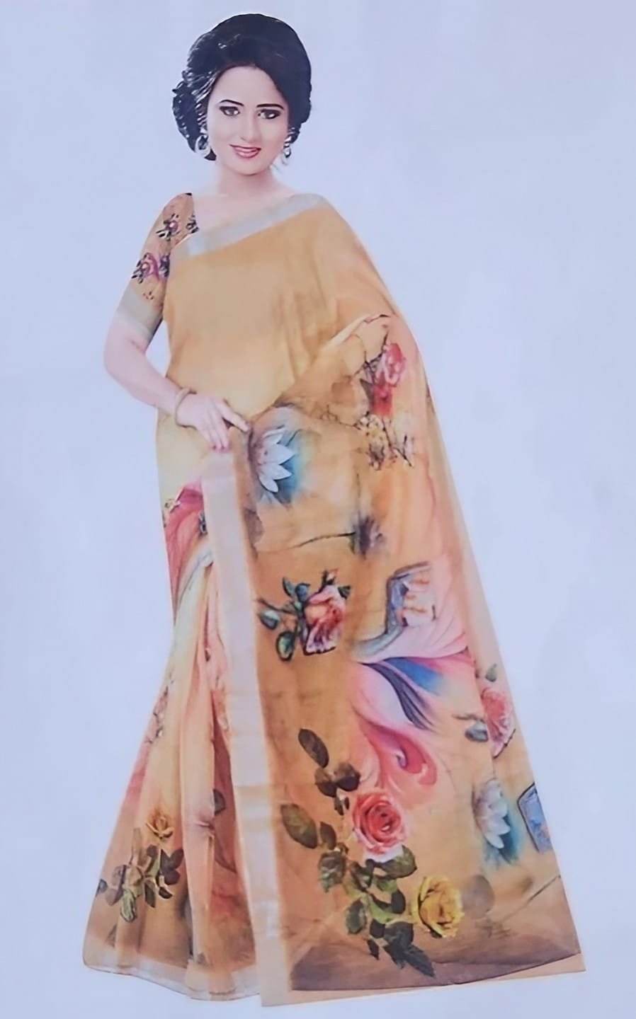 Premium Look Very Soft Light Weight Linen Cotton Saree with Contrast Blouse