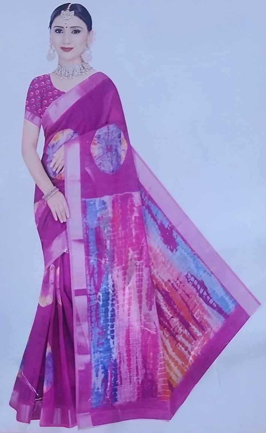 Premium Look Very Soft Light Weight Linen Cotton Saree with Contrast Blouse